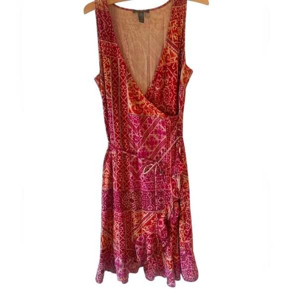 Lauren Ralph Lauren Fuchsia Faux Wrap Dress Boho Ruffle Sleeveless Women’s XL - Picture 2 of 9